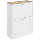 HOMCOM 2 Flip Drawer Narrow Shoe Cabinet with Adjustable Shelves, White
