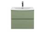 Hudson Reed Urban 600Mm Wall Hung 2-drawer Unit And Curved Basin 1 Tap Hole - Satin Green