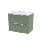 Hudson Reed Fluted 600Mm Wall Hung 2-drawer Vanity & Laminate Worktop - Satin Green