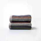 Odyssey Collection Recycled Cotton Pair of Hand Towels - Striped, Lightweight Remnant Yarn