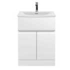 Hudson Reed Urban Floor Standing 2 Door 1 Drawer Vanity Unit With Curved Basin 600Mm - Satin White