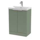 Hudson Reed Fluted 600Mm Floor Standing 2-door Vanity And Thin-edge Basin - Satin Green