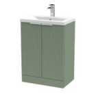 Hudson Reed Fluted 600Mm Floor Standing 2-door Vanity And Mid-edge Basin - Satin Green