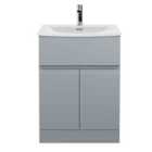 Hudson Reed Urban Floor Standing 2 Door 1 Drawer Vanity Unit With Curved Basin 600Mm - Satin Grey