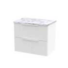 Hudson Reed Fluted 600Mm Wall Hung 2-drawer Vanity & Laminate Worktop - Satin White