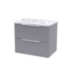 Hudson Reed Fluted 600Mm Wall Hung 2-drawer Vanity & Laminate Worktop - Satin Grey