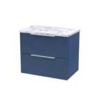 Hudson Reed Fluted 600Mm Wall Hung 2-drawer Vanity & Laminate Worktop - Satin Blue
