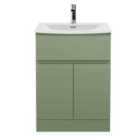 Hudson Reed Urban 600Mm Floor Standing 2-door/Drawer Unit And Curved Basin 1 Tap Hole - Satin Green