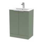 Hudson Reed Fluted 600Mm Floor Standing 2-door Vanity And Minimalist Basin - Satin Green