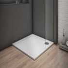 Aica Bathrooms 700X700Mm Slimline Square White Stone Shower Tray With Waste Trap