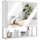 HOMCOM Industrial Bathroom Cabinet with 2 Mirrored Doors Open Shelf, White
