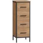 HOMCOM Narrow Bathroom Storage Cabinet with 4 Drawers for Small Spaces, Oak