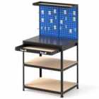 Costway 81 x 41 CM Workbench with Pegboard and Drawer and Shelves-Navy