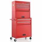 Costway Lockable Tool Storage Cabinet with Handle, Drawers, Wheels and EVA Liner-Red & Black