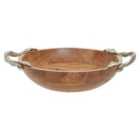 Interiors By Ph Round Bowl, Acacia Wood, Aluminium Leaf Handles