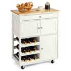 Costway Rolling Kitchen Cart with 3 Tier Wine Racks and Cupboards-White
