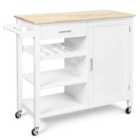 Costway Rolling Kitchen Island Cart with Wine Rack and Adjustable Shelf-White