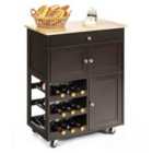 Costway Rolling Kitchen Cart with 3 Tier Wine Racks and Cupboards-Brown