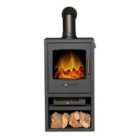 Adam Bergen XL Electric Stove in Charcoal Grey with Angled Stove Pipe in Black