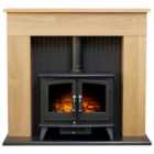 Adam Innsbruck Stove Fireplace in Oak with Woodhouse Electric Stove in Black, 45 Inch
