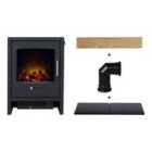 Adam Oak Beam, Hearth & Stove Pipe with Bergen Stove in Charcoal Grey
