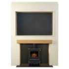 Acantha Pre-Built Stove Media Wall 2 with TV Recess & Hudson Electric Stove in Black