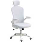 Vinsetto Mesh Chair with Headrest, 4D Lumbar Support, Flip-up Arm, White