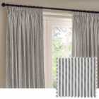 Hebden Striped 100% Cotton Lined Pencil Pleat Curtains Grey 168cm width 229cm drop
