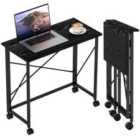 HOMCOM Folding Desk on Wheels, Writing Table for Home Office, Black