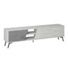 Decortie Tv Unit Up To 65 Inch Tvs Multimedia Centre 3 Door Storage Cabinet, Living Room, Ancient White, Retro Grey
