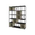 Decortie Maxi Bookcase Unit With Adjustable Shelves 139.5X179Cm Wall-mounted Particleboard, Metal, Black Wood, Ash Green