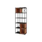 Decortie Midi Bookcase Unit With Adjustable Shelves 70.5X179Cm Wall-mounted Particleboard, Metal, Black Wood, Cinnamon