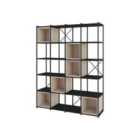 Decortie Maxi Bookcase Unit With Adjustable Shelves 139.5X179Cm Wall-mounted Particleboard, Metal, Black Wood, Sandstone