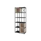 Decortie Midi Bookcase Unit With Adjustable Shelves 70.5X179Cm Wall-mounted Particleboard, Metal, Black Wood, Sandstone