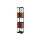 Decortie Mini Bookcase Unit With Adjustable Shelves 36X179Cm Wall-mounted Particleboard, Metal, Black Wood, Cinnamon