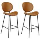 Beliani Set Of 2 Bar Chairs Luana Faux Leather Golden Brown