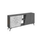 Decortie Sideboard 180Cm 35.6X180X82Cm 4 Particleboard Retro Grey, White Marble Effect