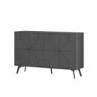 Decortie Sideboard 123X77.4Cm 4 Door Storage Cabinet Particleboard Anthracite Grey