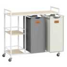 Songmicshome VASAGLE Laundry Hamper with 2 Compartments, 100 L Laundry Sorter, Natural Beige, Dove Grey and Cream White