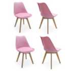 Life Interiors Set Of 4 Lorenzo Plastic Dining Chairs With Faux Leather Padded Cushions For Lounge Office Dining Room Kitchen, Pink