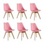 Life Interiors Set Of 6 Lorenzo Plastic Dining Chairs With Faux Leather Padded Cushions For Lounge Office Dining Room Kitchen, Pink
