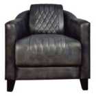 Elm Home And Garden Real Genuine Leather Tub Aviator Wing Accent Arm Chair Grey