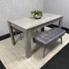 Kosy Koala Dining Table(117X77X75Cm) And 2 Benches Stone Grey Effect Wood Table 2 Grey Velvet Benches Dining Room