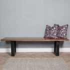 Elm Home And Garden Solid Mango Wooden Live Edge Dining Hall Shoe Bench Dark Oak Finish Metal