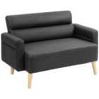 HOMCOM 2 Seater Sofa Settee, Modern Faux Leather Couch with Wood Legs