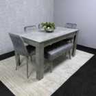 Kosy Koala Dining Table(140X80X75Cm) And 4 Chairs With Bench Stone Grey Effect Wood Table 4 Grey Velvet Chairs Dining Room