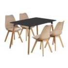 Life Interiors Halo Lorenzo Dining Set - A Black Rectangular Plastic Dining Table And Set Of 4 Plastic Dining Chairs With Padded Cushions - Vanilla