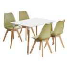 Life Interiors Halo Lorenzo Dining Set - A White Rectangular Plastic Dining Table And Set Of 4 Plastic Dining Chairs With Padded Cushions - Lime Green