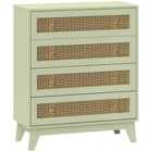 HOMCOM Chest of Drawers, 4 Drawer Unit Storage Organiser with Rattan Element