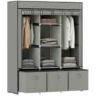 HOMCOM Portable Wardrobe w/ 5 Shelves 3 Fabric Drawers and 2 Hanging Rails Grey